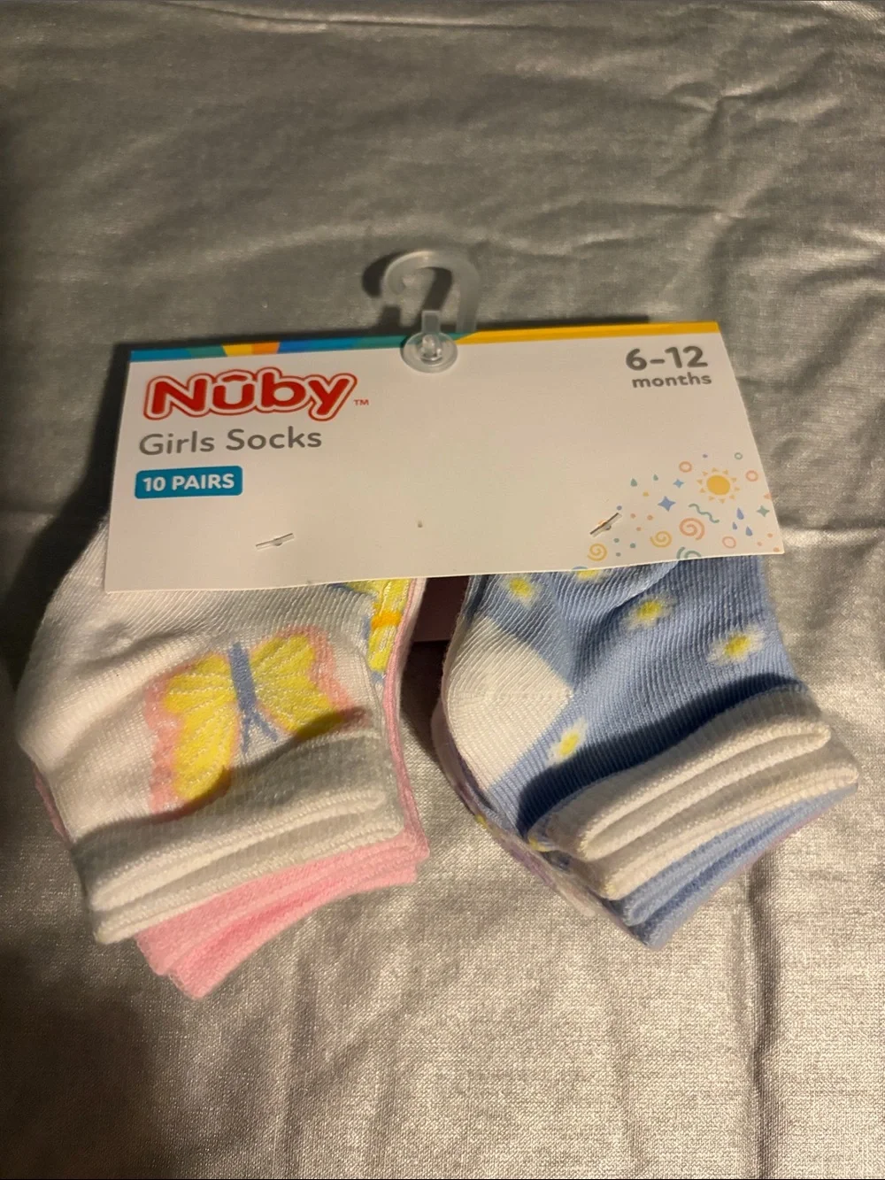 Nuby Girls 10-Pack Socks - Pink, White, Blue (6-12 months)